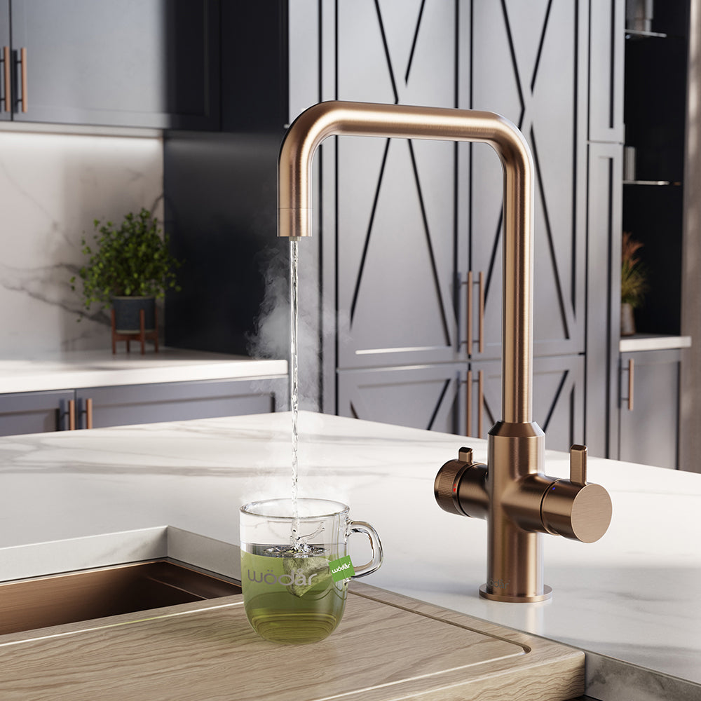 Design Square 3 in 1 Brushed Copper Boiling Hot Water Tap