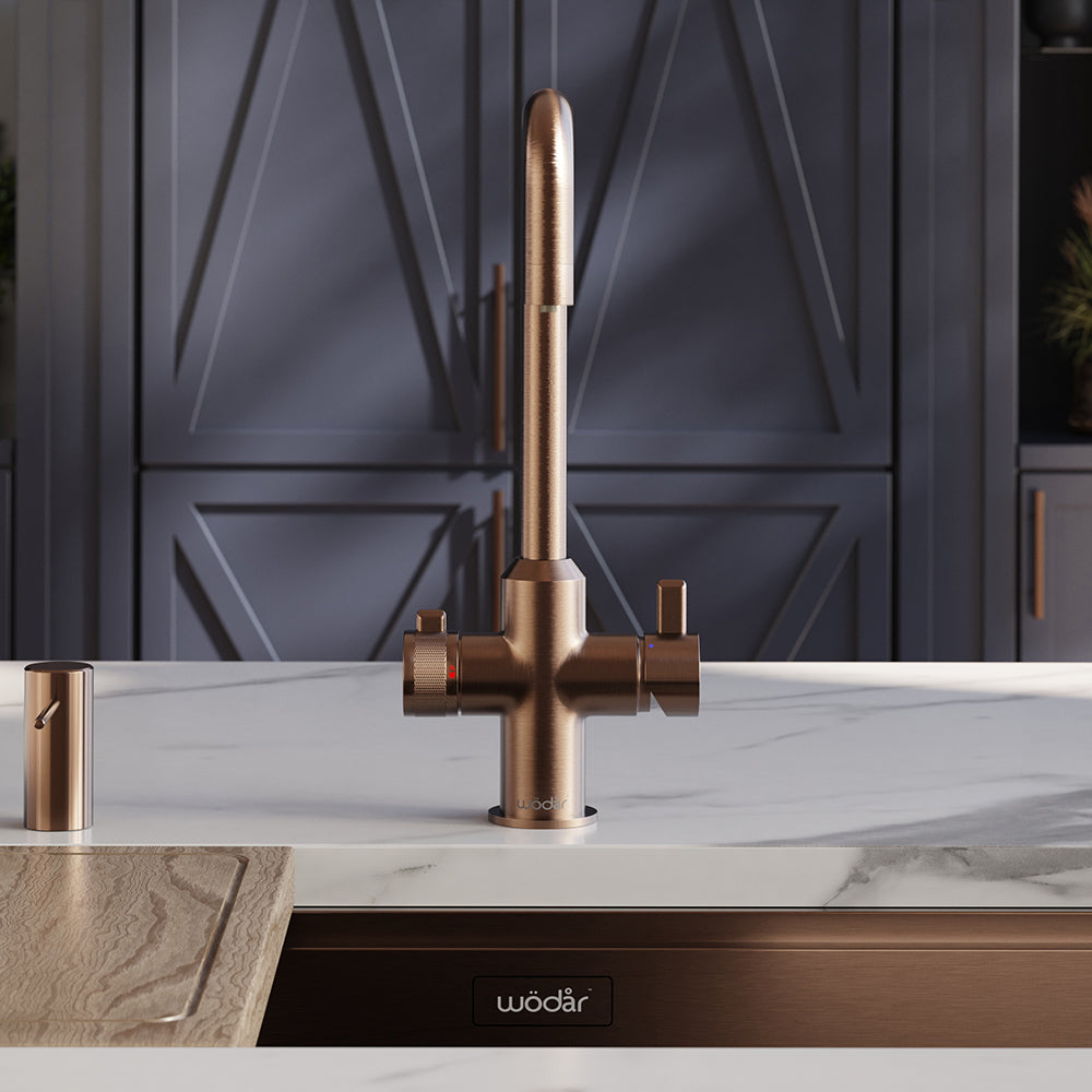 Design Square 3 in 1 Brushed Copper Boiling Hot Water Tap