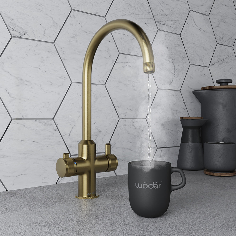 Design+ Swan 4 in 1 Brushed Brass Boiling Hot Water Tap