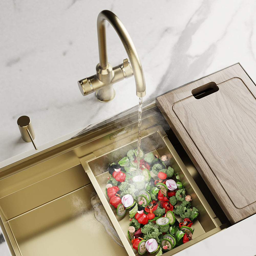 Design+ Swan 4 in 1 Brushed Brass Boiling Hot Water Tap