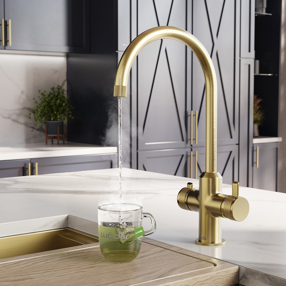 Design+ Swan 4 in 1 Brushed Brass Boiling Hot Water Tap