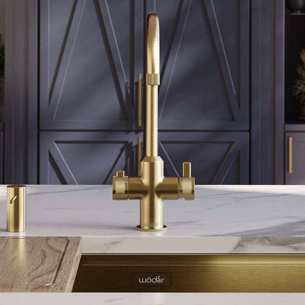 Design+ Swan 4 in 1 Brushed Brass Boiling Hot Water Tap