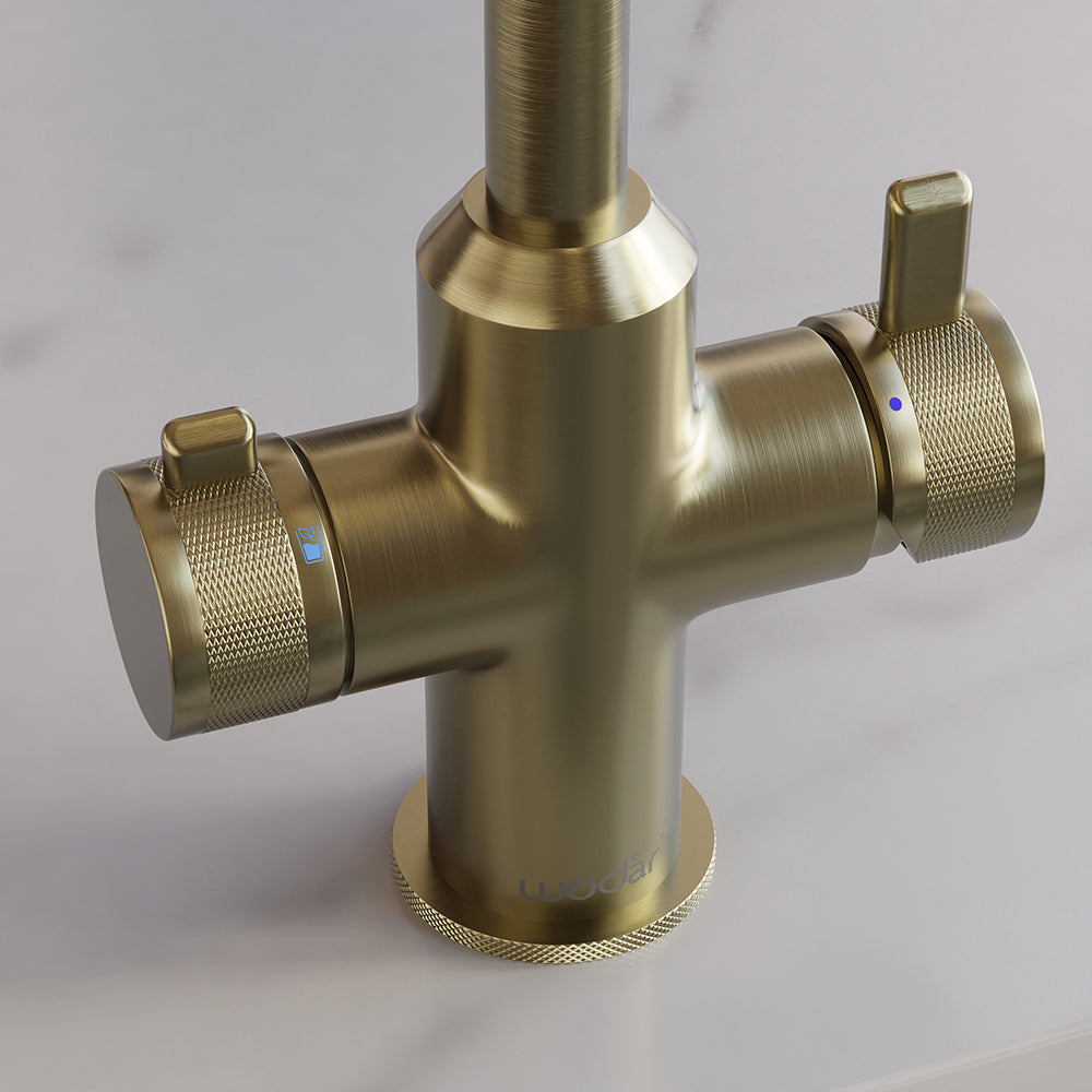 Design+ Swan 4 in 1 Brushed Brass Boiling Hot Water Tap