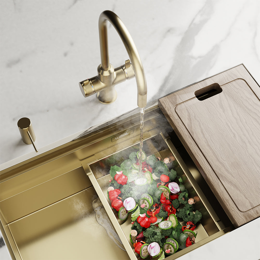 Design+ Flex 4 in 1 Brushed Brass Boiling Hot Water Tap