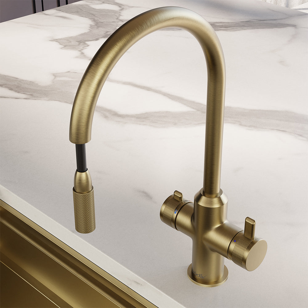 Design+ Flex 4 in 1 Brushed Brass Boiling Hot Water Tap