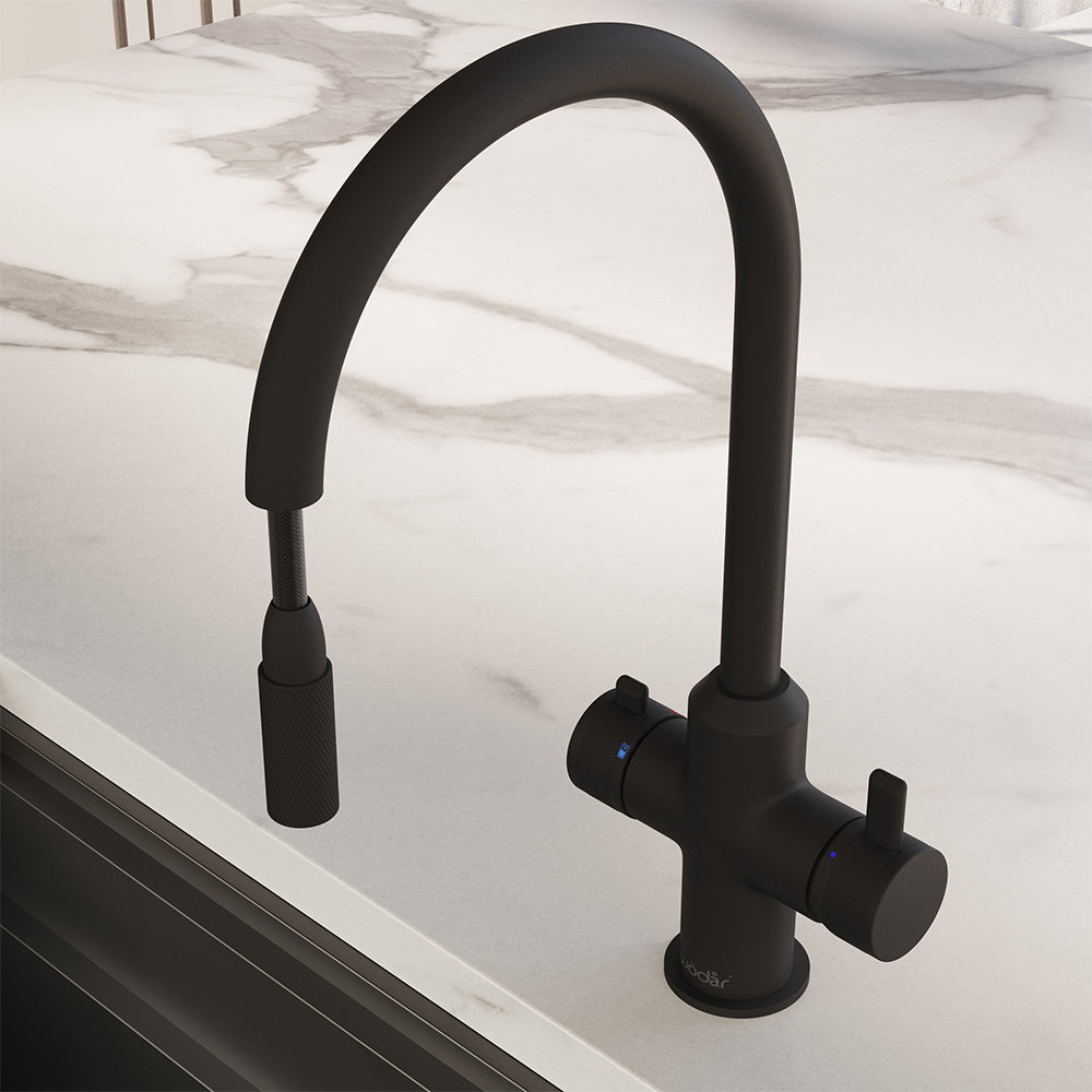 Design+ Flex 4 in 1 Matt Black Boiling Hot Water Tap