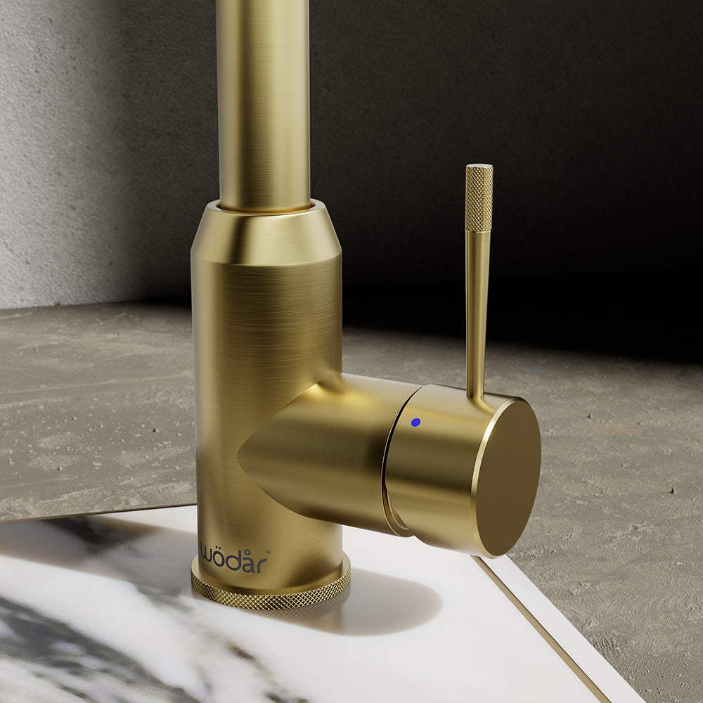 Wodar Flex Pull Out Kitchen Sink Mixer Brushed Brass