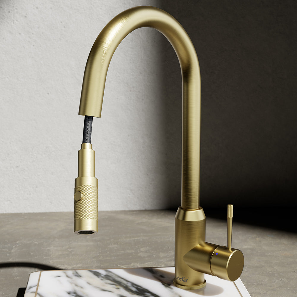 Wodar Flex Pull Out Kitchen Sink Mixer Brushed Brass