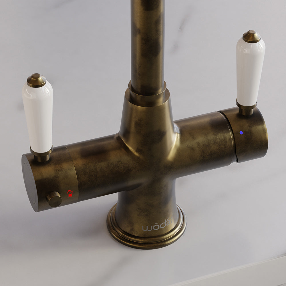 Holborn Traditional 3 in 1 Aged Brass White Handle Boiling Hot Water Tap