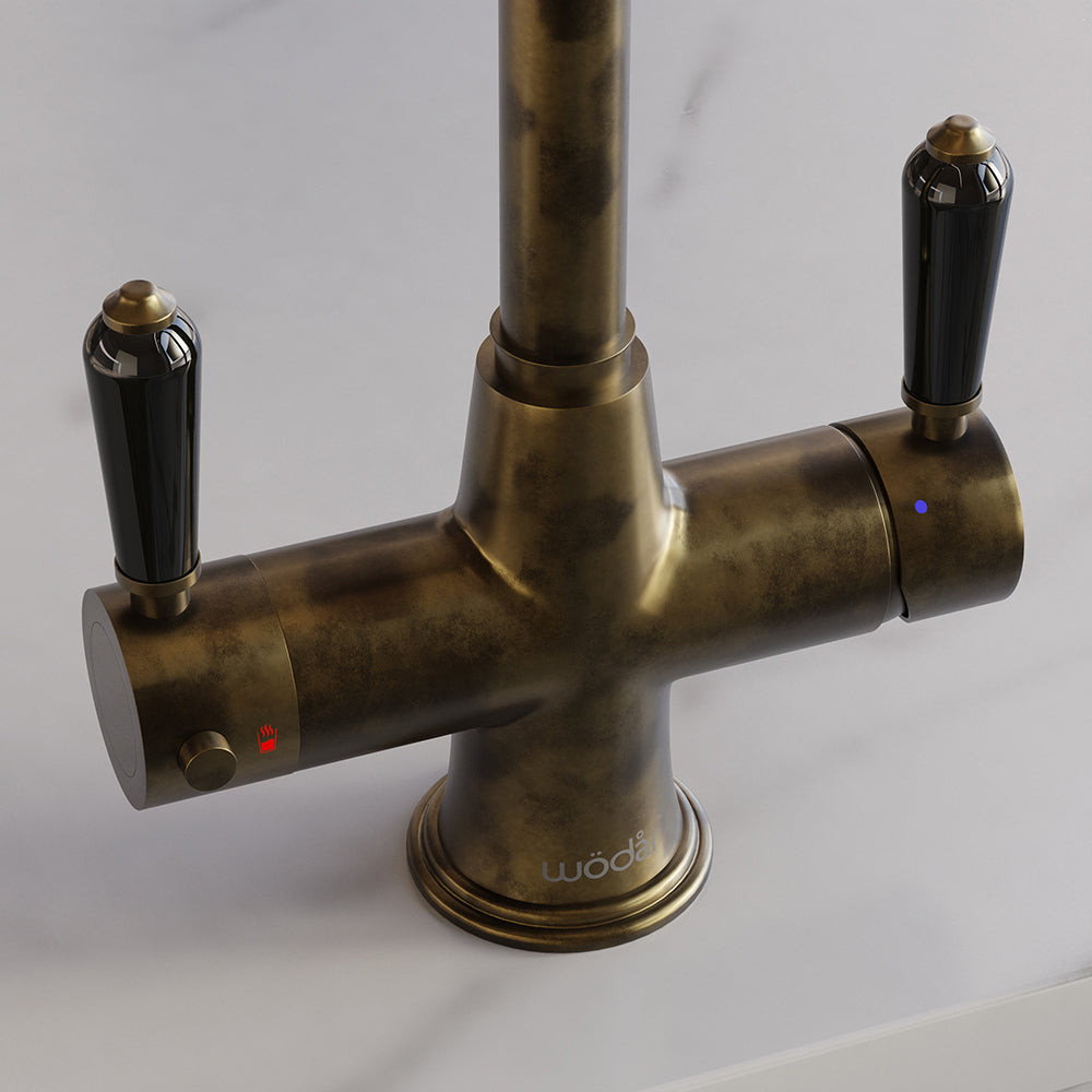 Holborn Traditional 3 in 1 Aged Brass Black Handle Boiling Hot Water Tap