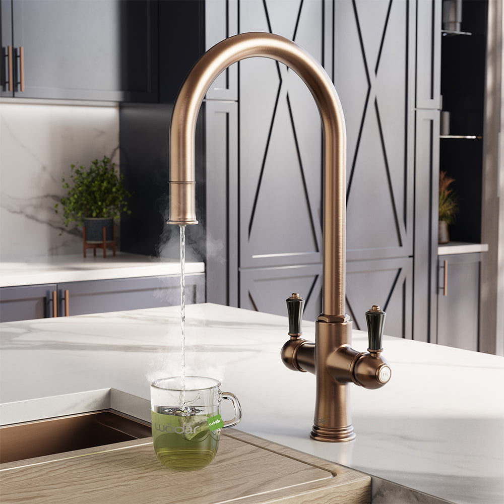 Knightsbridge Traditional 4 in 1 Pull Out Brushed Copper Black Handle Boiling Hot Water Tap