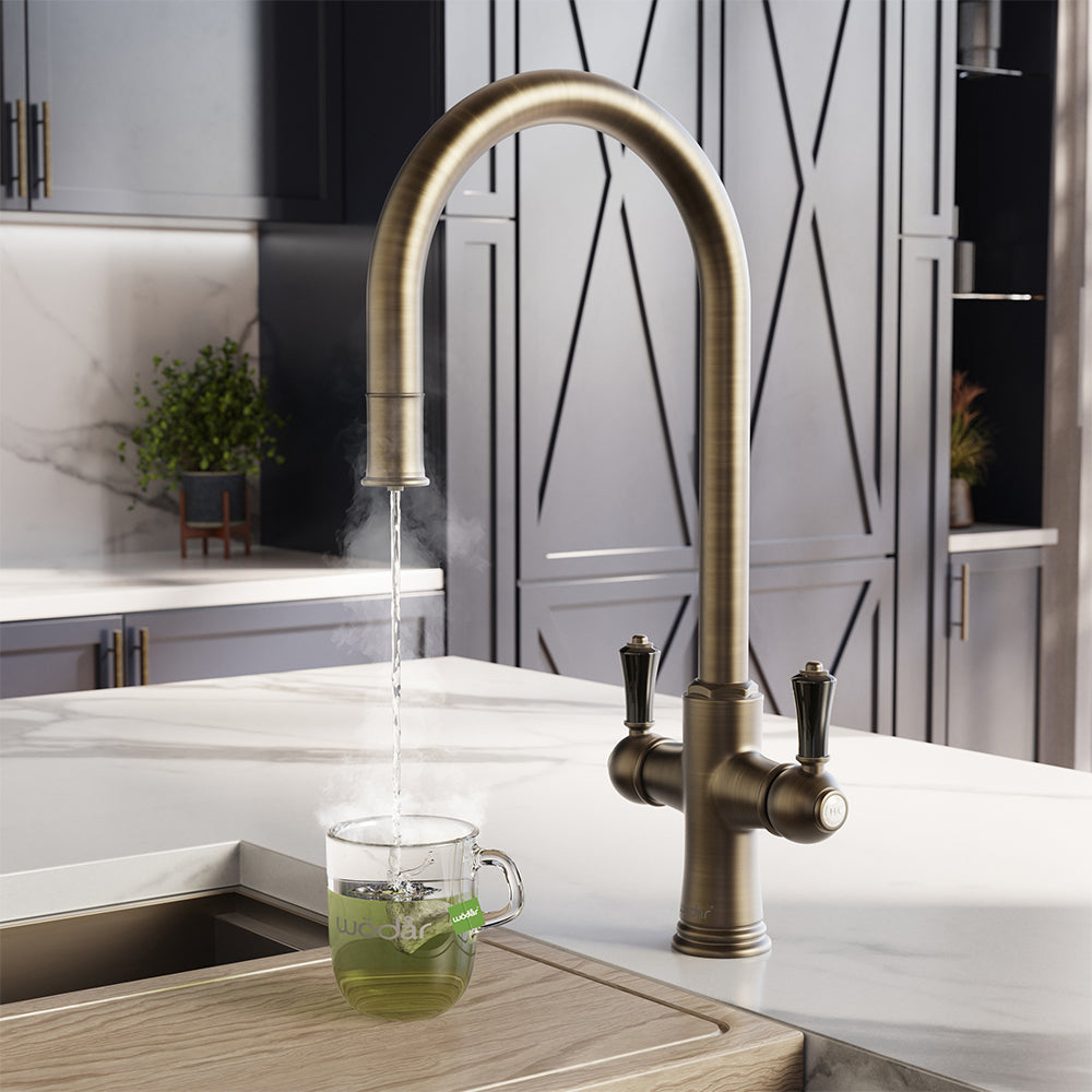 Knightsbridge Traditional 4 in 1 Pull Out Dark Brass Black Handle Boiling Hot Water Tap