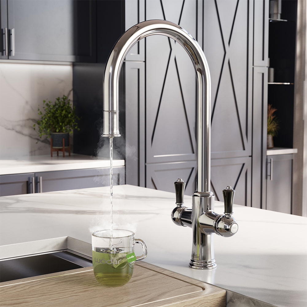 Knightsbridge Traditional 4 in 1 Pull Out Chrome Black Handle Boiling Hot Water Tap