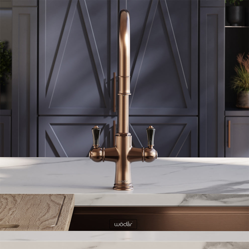 Knightsbridge Traditional 4 in 1 Pull Out Brushed Copper Black Handle Boiling Hot Water Tap