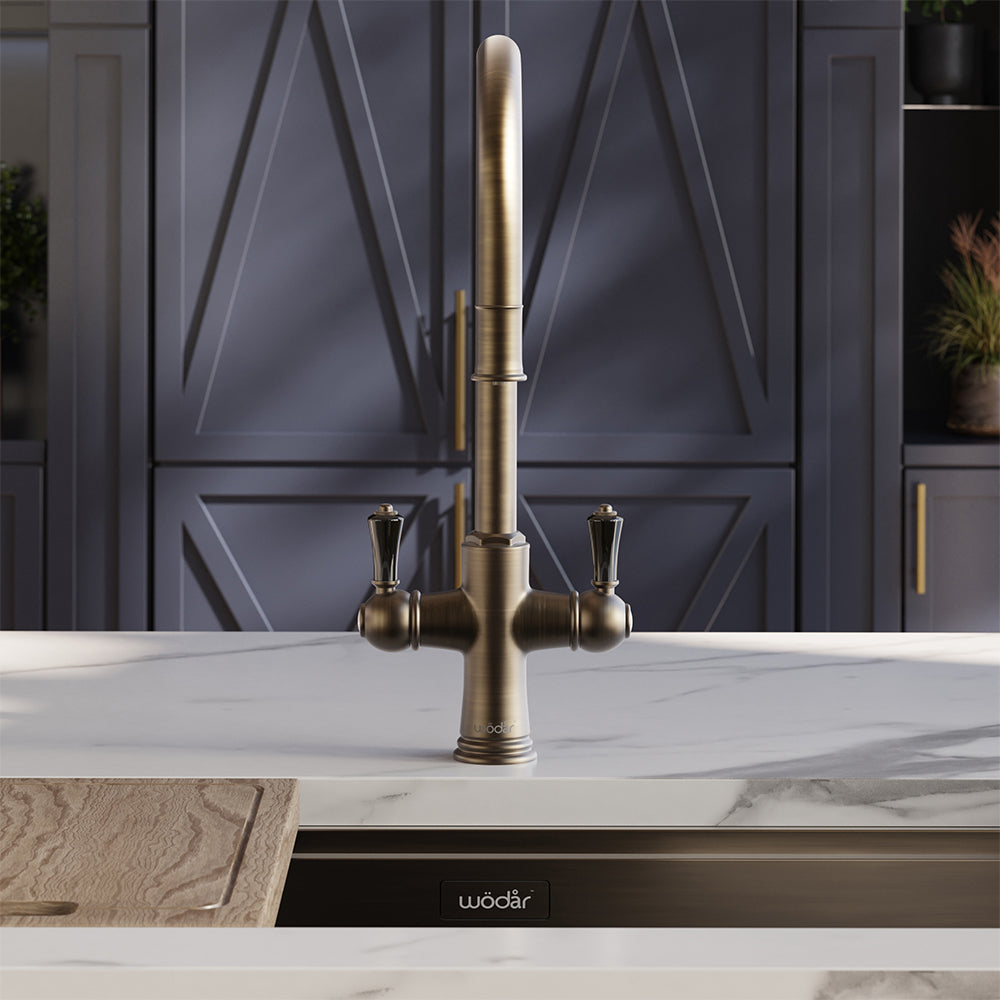 Knightsbridge Traditional 4 in 1 Pull Out Dark Brass Black Handle Boiling Hot Water Tap