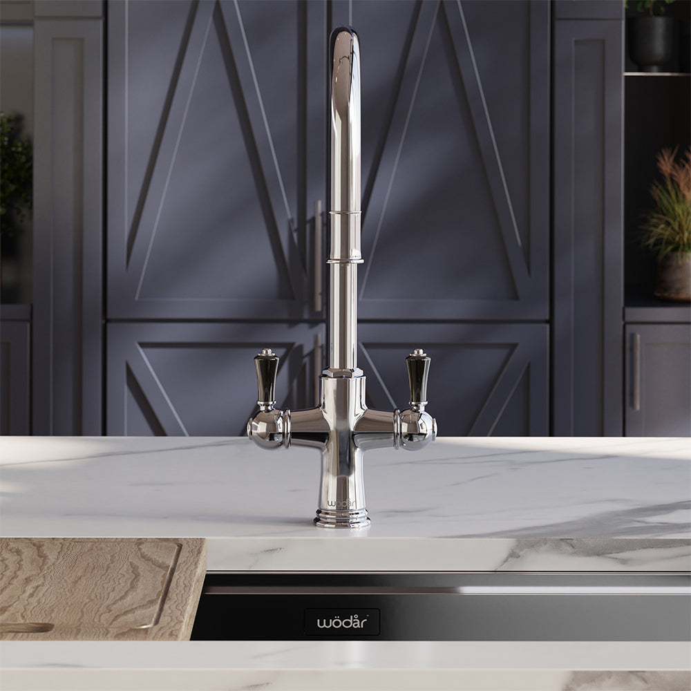 Knightsbridge Traditional 4 in 1 Pull Out Chrome Black Handle Boiling Hot Water Tap