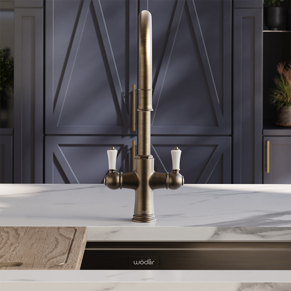 Knightsbridge Traditional 4 in 1 Pull Out Dark Brass White Handle Boiling Hot Water Tap