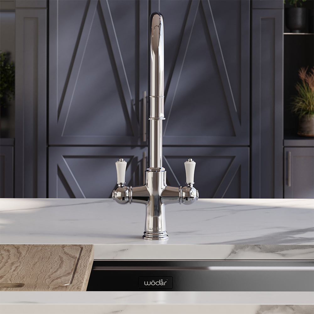 Knightsbridge Traditional 4 in 1 Pull Out Chrome White Handle Boiling Hot Water Tap