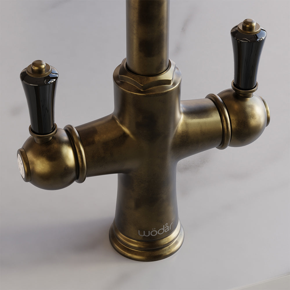 Knightsbridge Traditional 4 in 1 Pull Out Aged Brass Black Handle Boiling Hot Water Tap