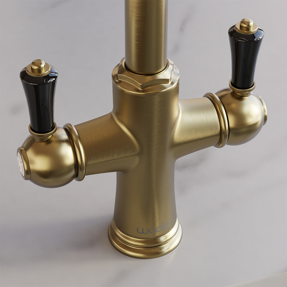 Knightsbridge Traditional 4 in 1 Pull Out Brushed Brass Black Handle Boiling Hot Water Tap