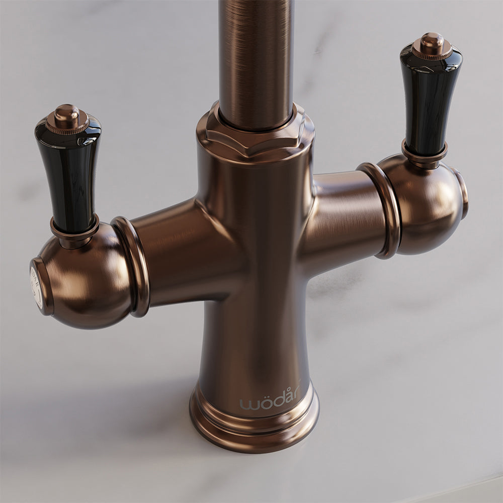 Knightsbridge Traditional 4 in 1 Pull Out Brushed Copper Black Handle Boiling Hot Water Tap