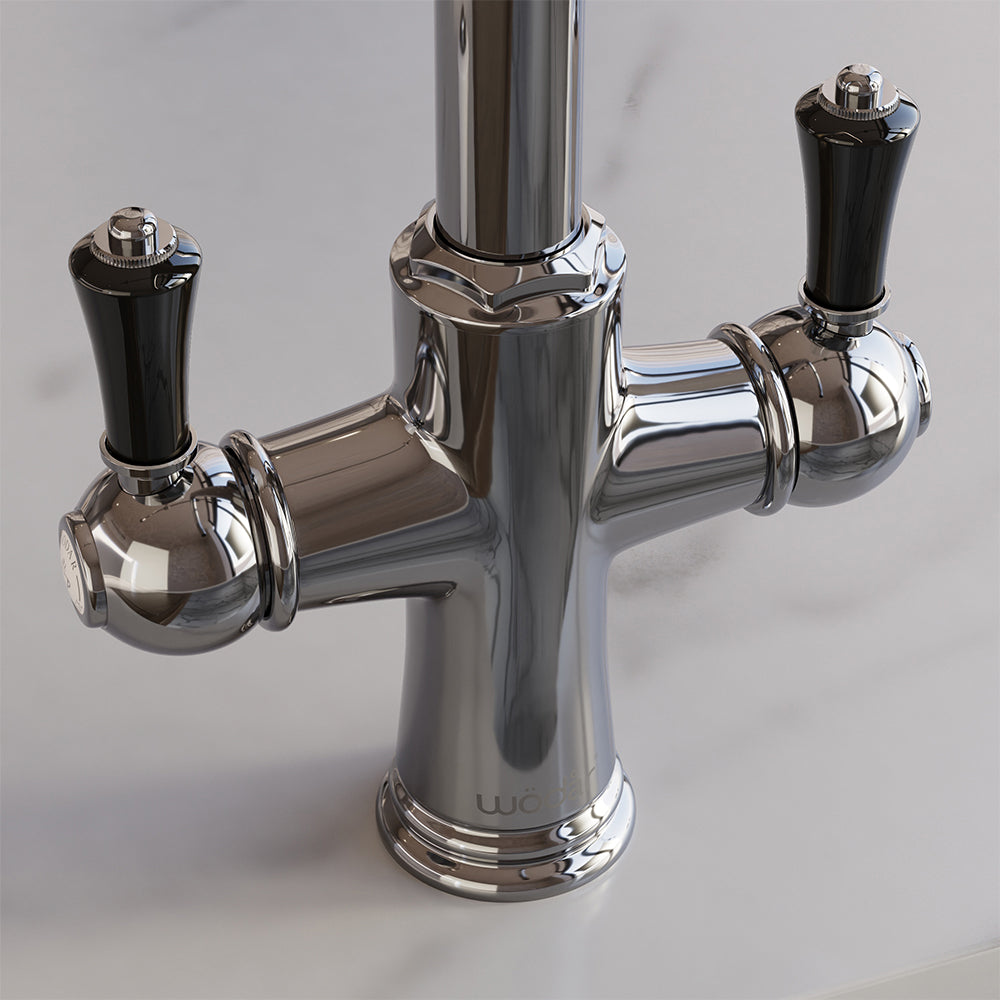 Knightsbridge Traditional 4 in 1 Pull Out Chrome Black Handle Boiling Hot Water Tap