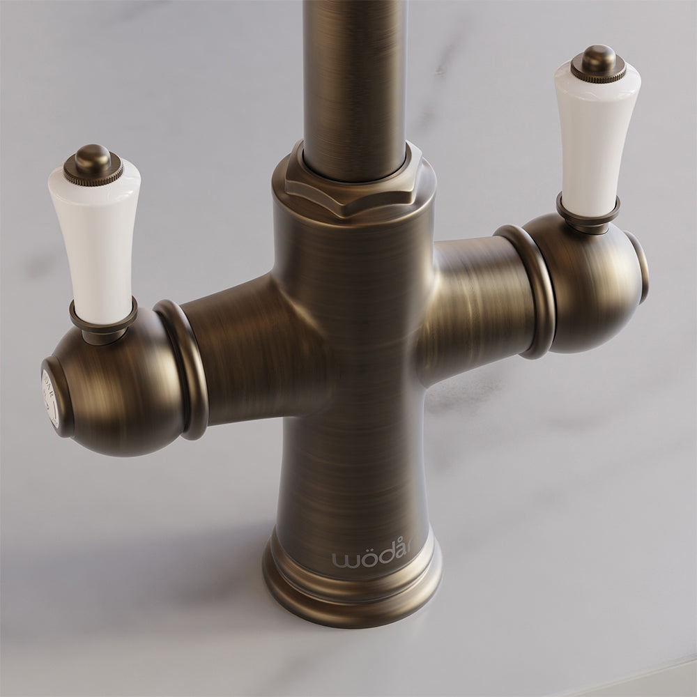 Knightsbridge Traditional 4 in 1 Pull Out Dark Brass White Handle Boiling Hot Water Tap