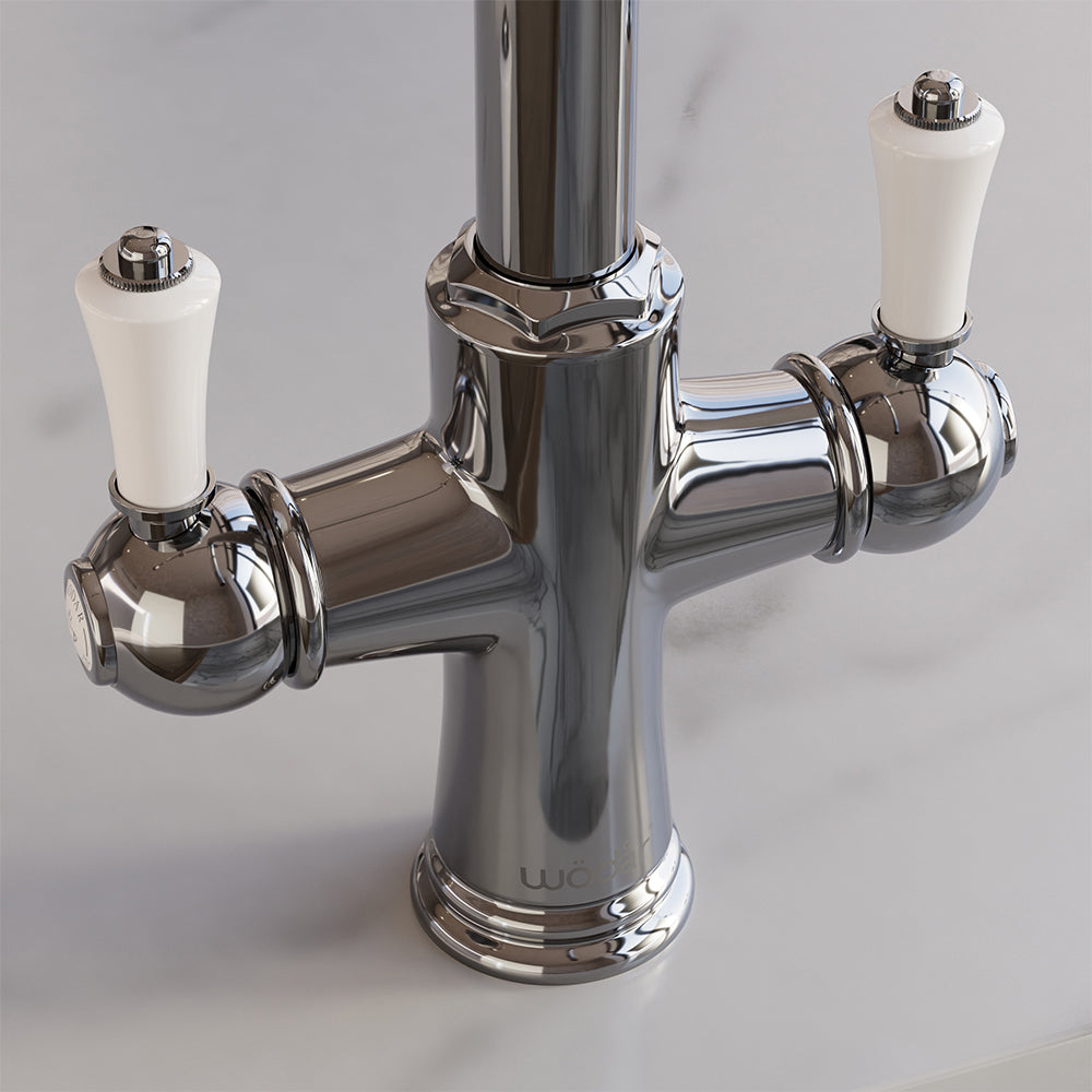 Knightsbridge Traditional 4 in 1 Pull Out Chrome White Handle Boiling Hot Water Tap