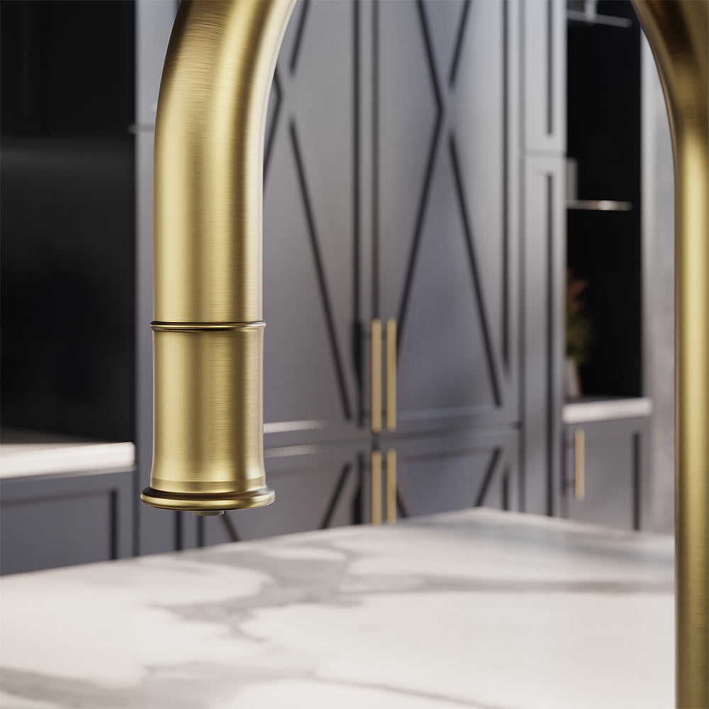 Knightsbridge Traditional 4 in 1 Pull Out Brushed Brass Black Handle Boiling Hot Water Tap