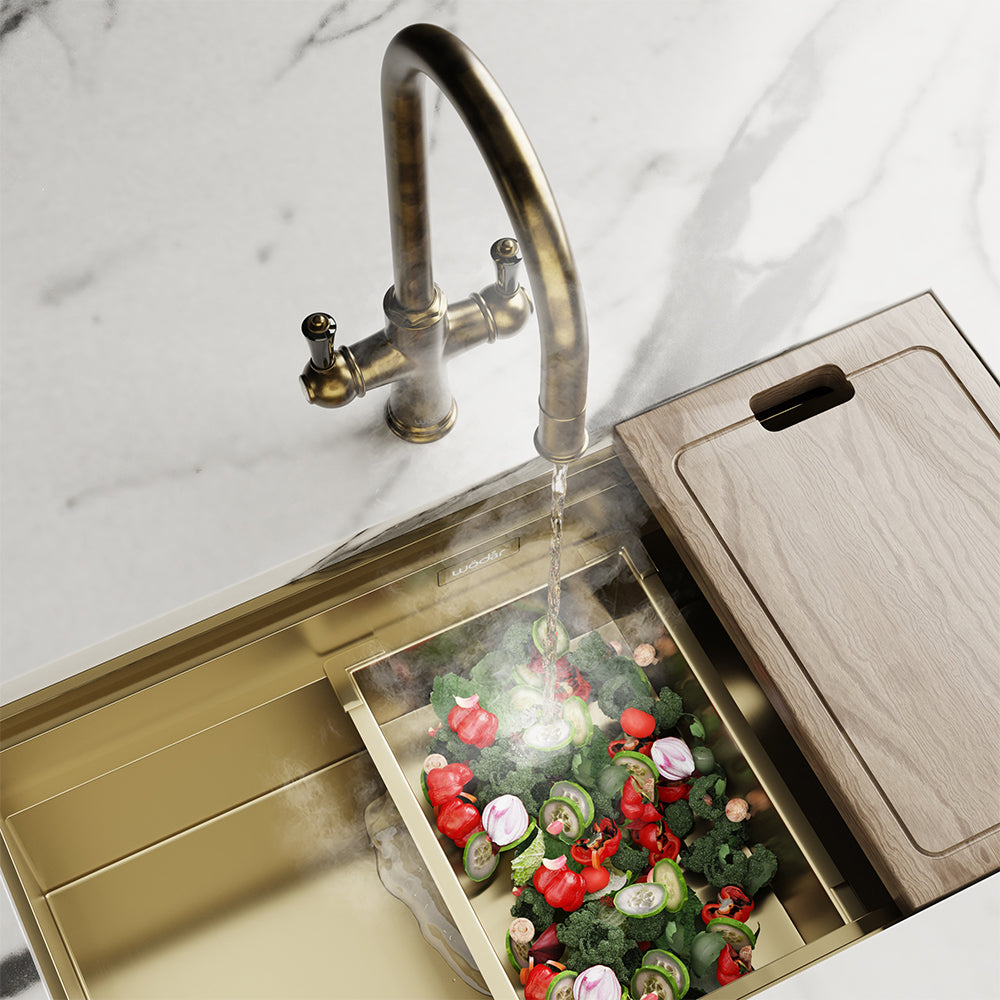 Knightsbridge Traditional 4 in 1 Pull Out Aged Brass Black Handle Boiling Hot Water Tap