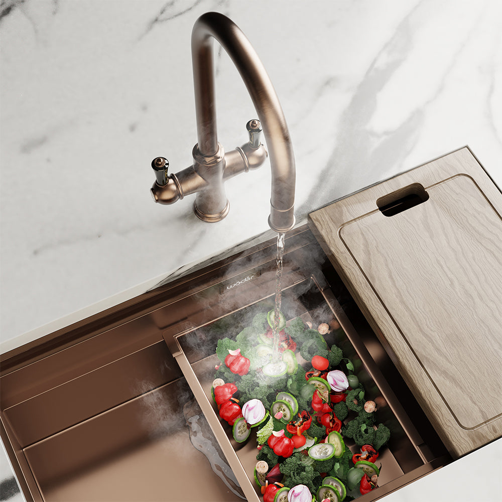 Knightsbridge Traditional 4 in 1 Pull Out Brushed Copper Black Handle Boiling Hot Water Tap