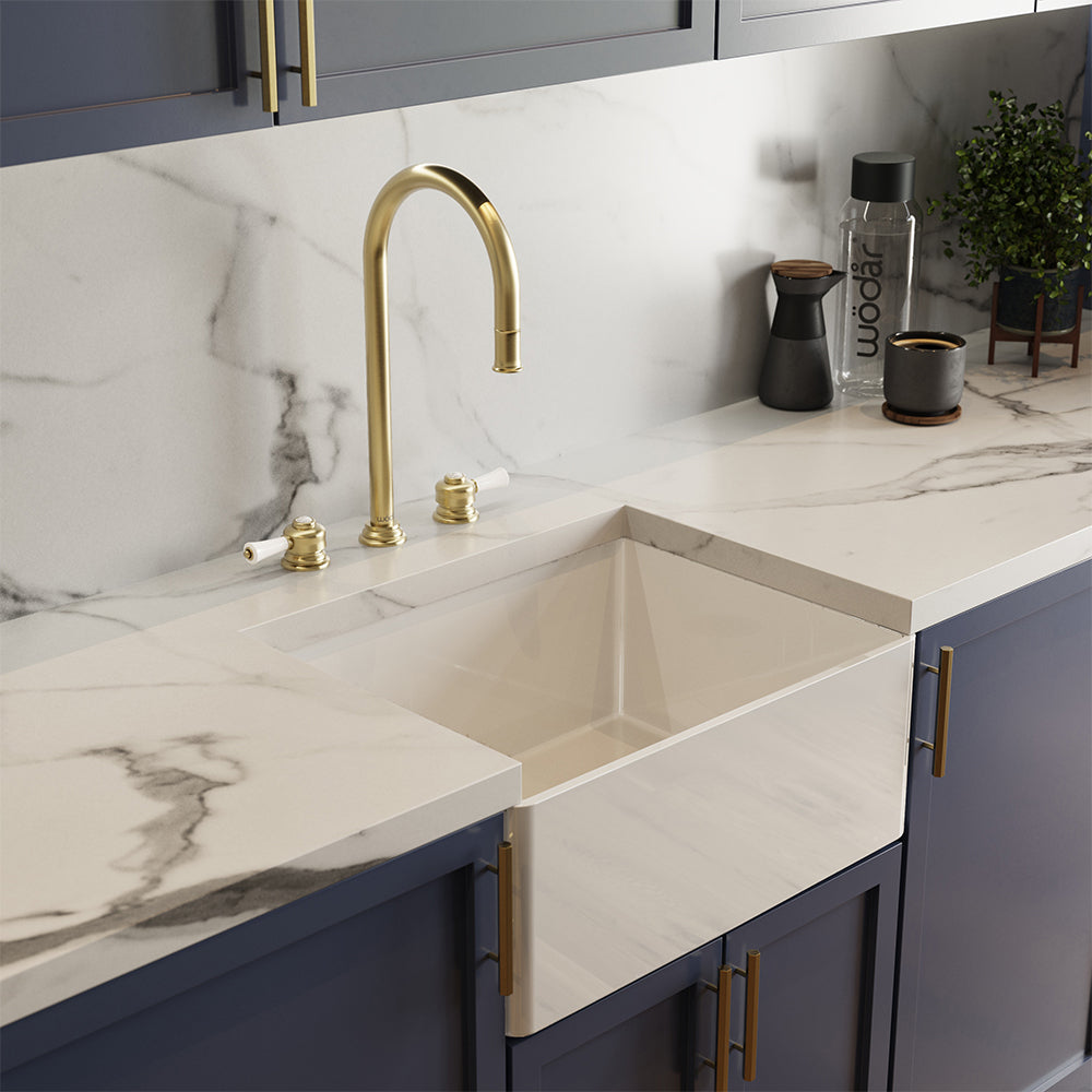 Knightsbridge Deck Mount Traditional 4 in 1 Pull Out Brushed Brass White Handle Boiling Hot Water Tap