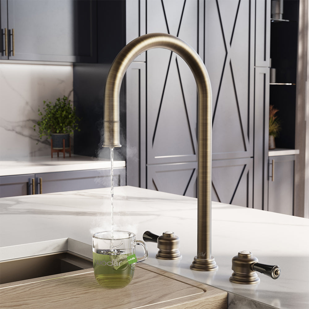 Knightsbridge Deck Mount Traditional 4 in 1 Pull Out Dark Brass Black Handle Boiling Hot Water Tap