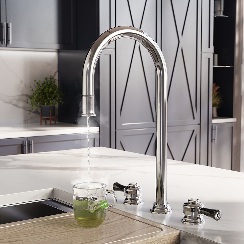 Knightsbridge Deck Mount Traditional 4 in 1 Pull Out Chrome Black Handle Boiling Hot Water Tap