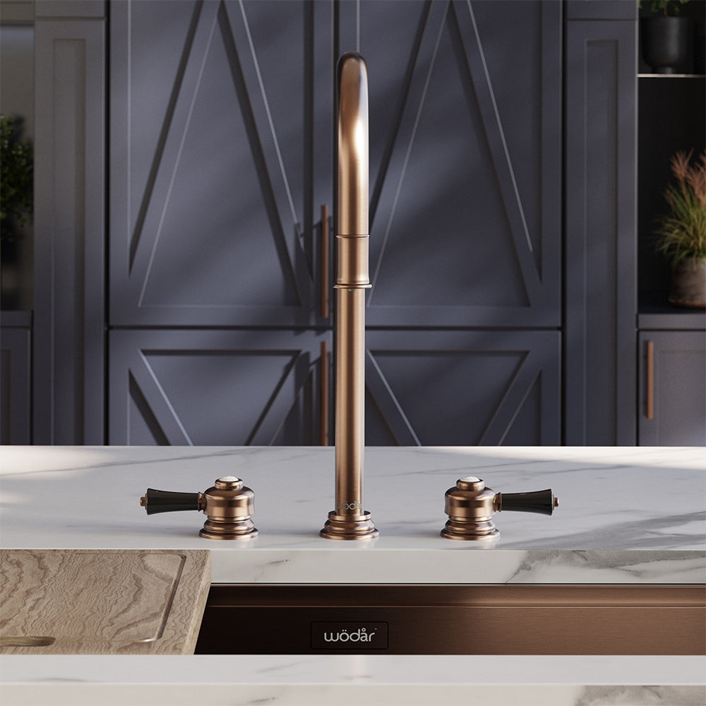 Knightsbridge Deck Mount Traditional 4 in 1 Pull Out Brushed Copper Black Handle Boiling Hot Water Tap