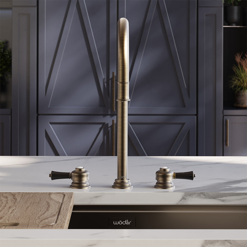 Knightsbridge Deck Mount Traditional 4 in 1 Pull Out Dark Brass Black Handle Boiling Hot Water Tap