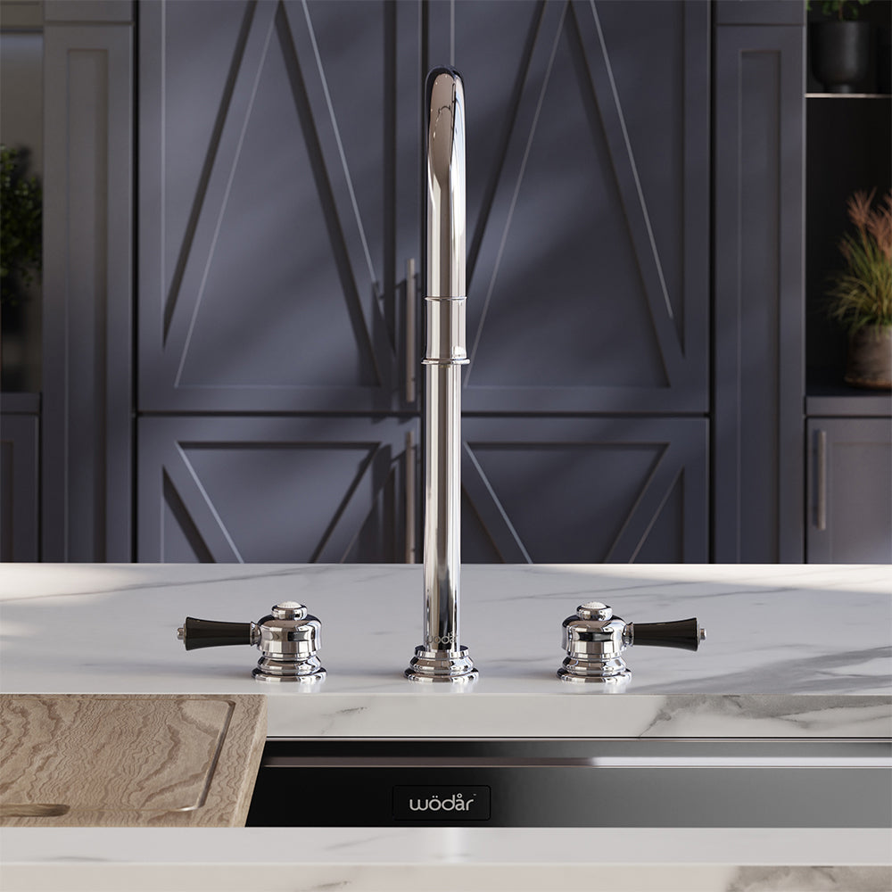 Knightsbridge Deck Mount Traditional 4 in 1 Pull Out Chrome Black Handle Boiling Hot Water Tap