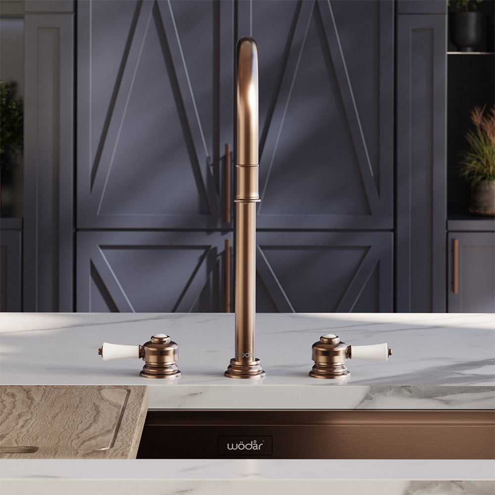 Knightsbridge Deck Mount Traditional 4 in 1 Pull Out Brushed Copper White Handle Boiling Hot Water Tap