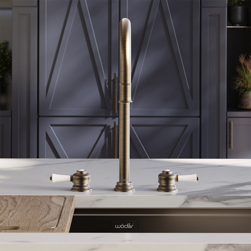 Knightsbridge Deck Mount Traditional 4 in 1 Pull Out Dark Brass White Handle Boiling Hot Water Tap