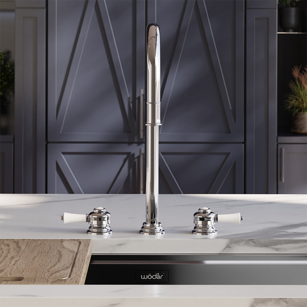 Knightsbridge Deck Mount Traditional 4 in 1 Pull Out Chrome White Handle Boiling Hot Water Tap