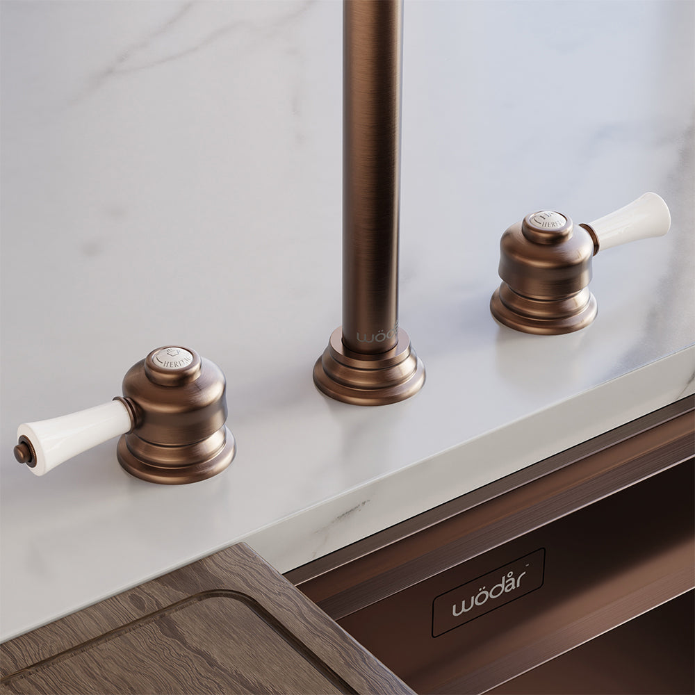 Knightsbridge Deck Mount Traditional 4 in 1 Pull Out Brushed Copper White Handle Boiling Hot Water Tap