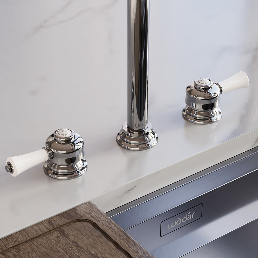 Knightsbridge Deck Mount Traditional 4 in 1 Pull Out Chrome White Handle Boiling Hot Water Tap