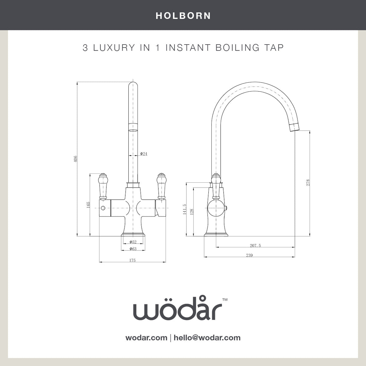 Holborn Traditional 3 in 1 Aged Brass Black Handle Boiling Hot Water Tap